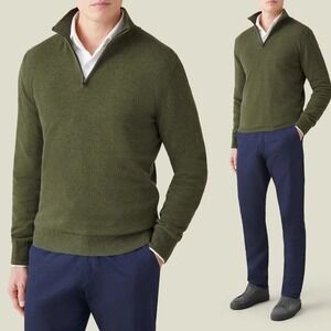 Luca Faloni Mens Sweater Cashmere Quarter Zip Jumper Sweater Green Size Large